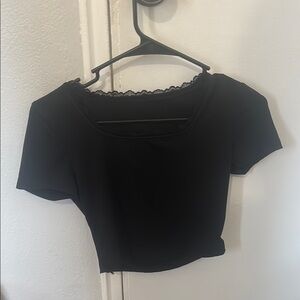 Black Lace Trim Women's Top